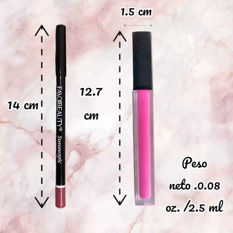 Favorbeauty Set De Labiales Liquido Con Lápiz Delineador De Labios