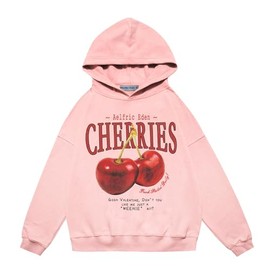 Aelfric Eden Cherry Graphic Hoodies Streetwear Hooded Sweatshirt Pullover Hip Hop Fashion Hoodies Pink Medium