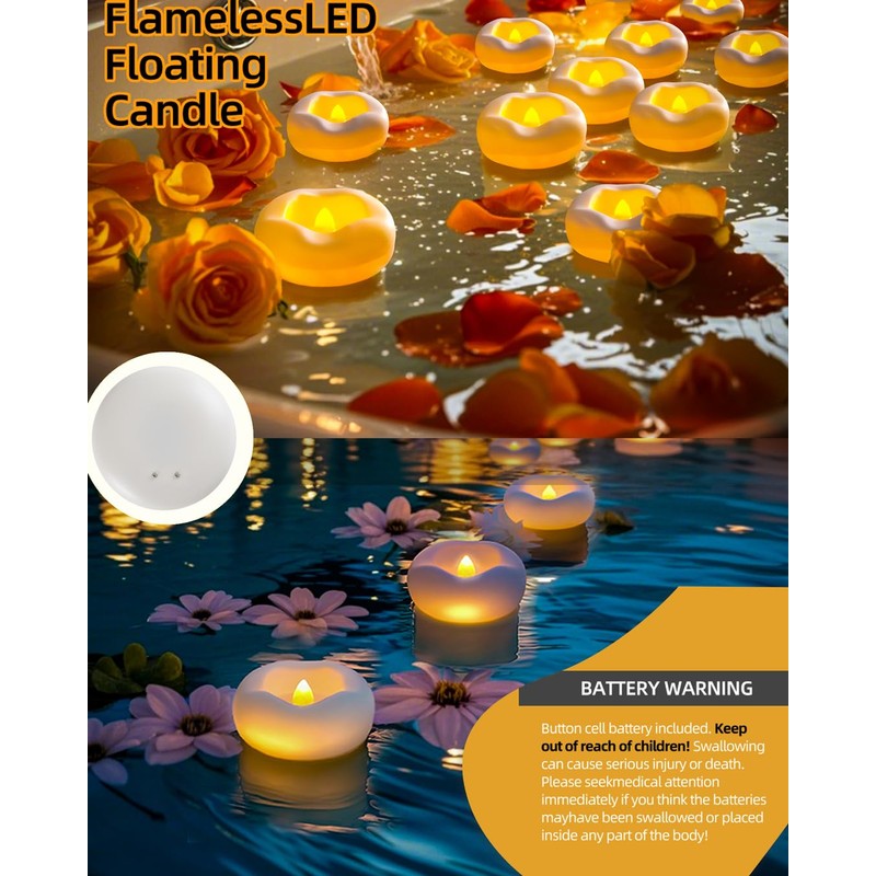 Auemaniliy 48-Pack 2” Floating Candle, 200 Hour Water Activated Warm