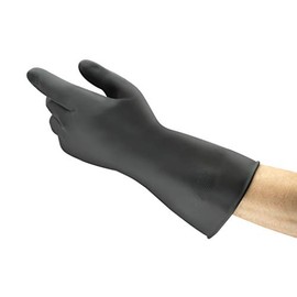 Ansell AlphaTec 87-118 Chemical Resistant Gloves in Latex, Heavy Duty Protection against Splash, Acids and Solvents, Reusable Rubber Latex Gloves, Cotton Flocked, Black, Size XL (1 Pair)
