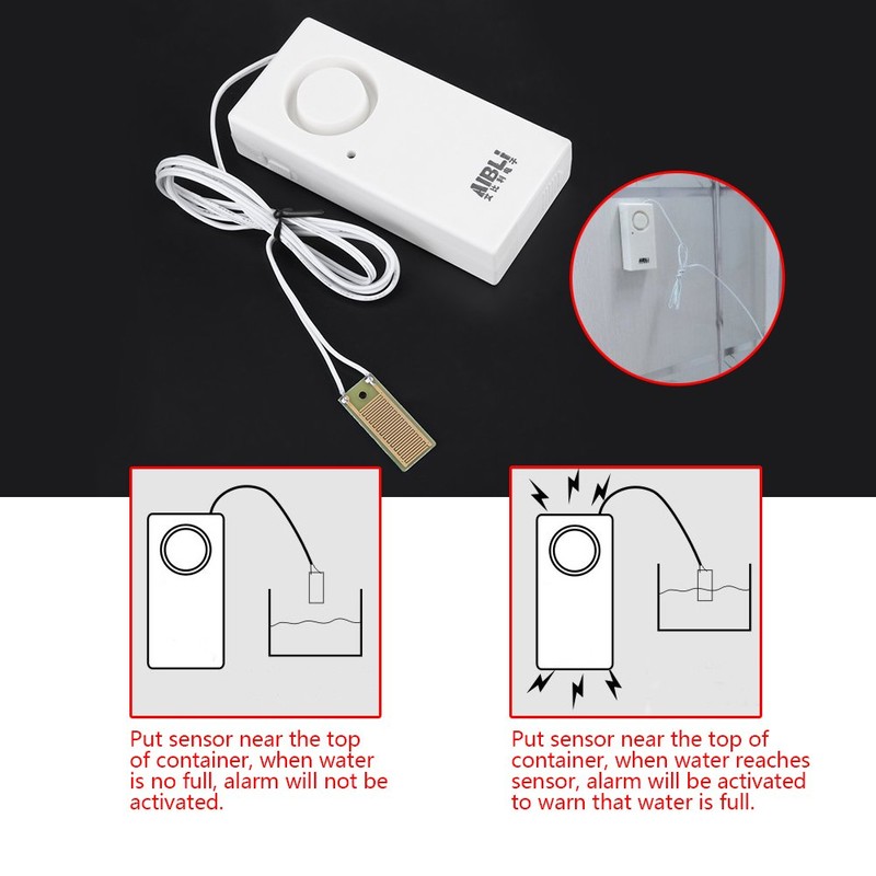 Water Overflow Sensor Detector Water Leak Detector 120dB Water Leak