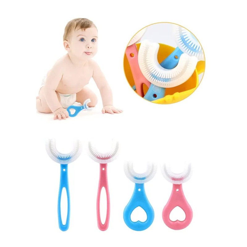 U-Shaped Toothbrush for Children (Pink, 12cm, Ages 6-12)