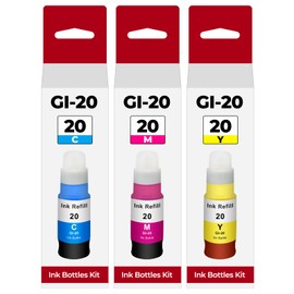 GI-20 G6020 G7020 Color Ink Refill Bottles Compatible with Canon 20 GI-20 GI20 GI 20 Color Ink Bottles for Canon PIXMA G6020 G7020 G5020 MegaTank Printer Dye Ink, GI20 CMY Cyan Magenta Yellow, 3 Pack