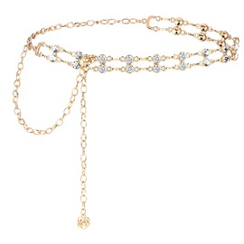 Yuanchu Women Rhinestone Chain Belt, Crystal Body Link Belt Metal Dress Belt Adjustable Skinny Waist Chain Belt for Dress(Gold)