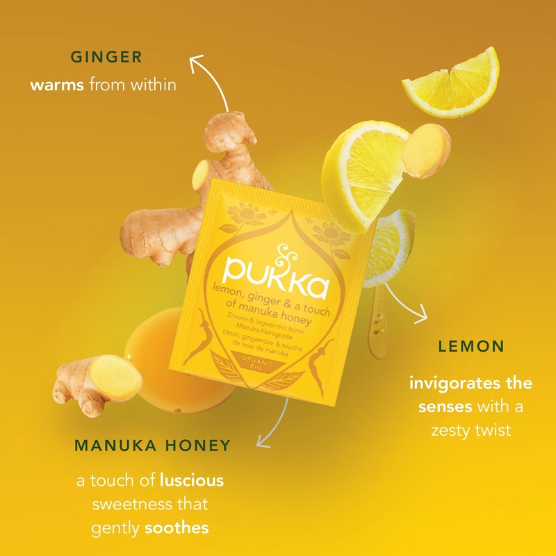 Pukka Herbs Organic Lemon, Ginger & Manuka Honey Herbal Tea,