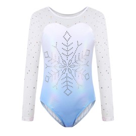 Sinoeem Gymnastics Leotards for Girls Long Sleeve Diamond Splice Tank Leotard Dress Gradient Color Sparkle Dancing Ballet Leotard Athletic Dancewea (Blue-long sleeved, 7-8 year)