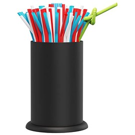 MyLifeUNIT Straw Holder Dispenser, Stainless Steel Kitchen Utensil Organizer 6.7" x 4.9", Black