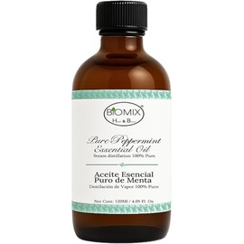 BIOMIX Aceite Esencial de Menta 100% Puro 4 fl oz (120 ml), Destilado al Vapor, Grado Alimentario y Terapéutico, Multiusos para Aromaterapia, Masaje, Cuidado de Piel y Cabello