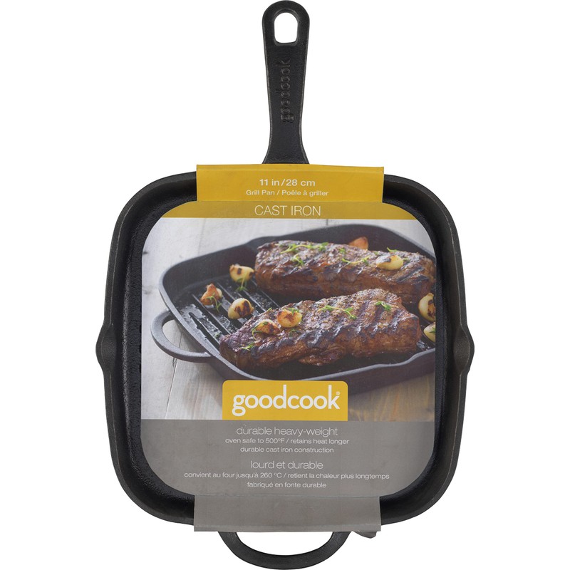 GoodCook Pre-Seasoned Cast Iron Grill Pan, 10.75 Inch, Black
