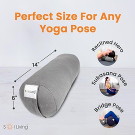 Sol Living Yoga Bolster Pillow for Restorative Yoga Meditation Bolster 100% Cotton Cylindrical Meditation Cushion Firm Yoga Cushion Bolster Washable Cover Body Pillow for Balance Support Asana Poses