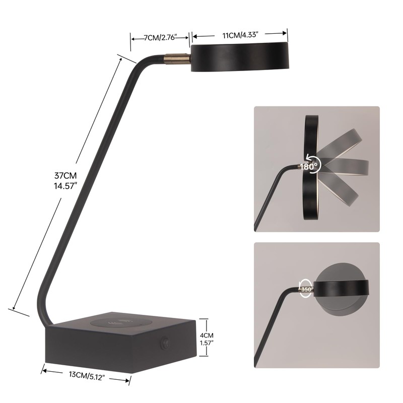 LED Desk Lamp with Wireless Charger,Industrial Table Lamp with 2