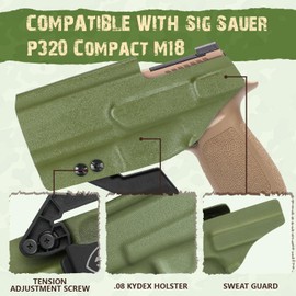 WARRIORLAND Kydex IWB Holster Fits Sig Sauer P320 Compact M18, Inside Waistband Concealed Carry, Optic Ready w/Claw, Adj Cant, Right Hand, Military Green