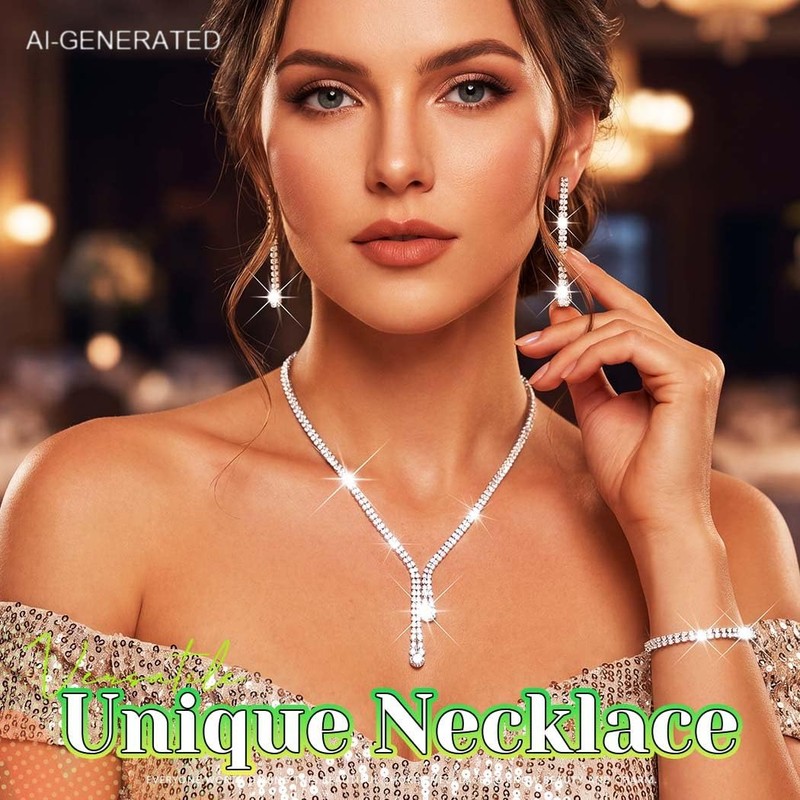 Rhinestone Silver Jewelry Set Bridal Necklace Earrings for Women