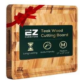 EZ FURNITURE 17 x 13 Inch Herringbone Teak Cutting Board, Wooden Cutting Boards for Kitchen, Wood Cutting Boards for Kitchen with Juice Groove and Handles, Large Cutting Board for Meat, Vegetables