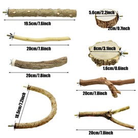 Allazone Pack of 8 Natural Perches for Birds, Natural Wood Perches, Bird Toy, Bird Cage Accessories for Small Parakeets, Cockatiels, Parakeets