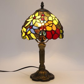 FUMAT Rose Tiffany Small Table Lamp for Bedroom Bedside Nightstand Table Lamps for Living Room 3 Way 3 Color Temperatures LED Stained Glass Table Lamp 8X8X15 Inch Home Office Reading Desk Lamp