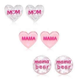 BVGA 3 Pairs Mama Heart Stud Earrings, Cute Acrylic heart Stud Earrings, Lightweight mama Stud Earrings Set for Women, Mama Earrings, Mama Jewelry Mama Gifts Perfect Gifts for Mom
