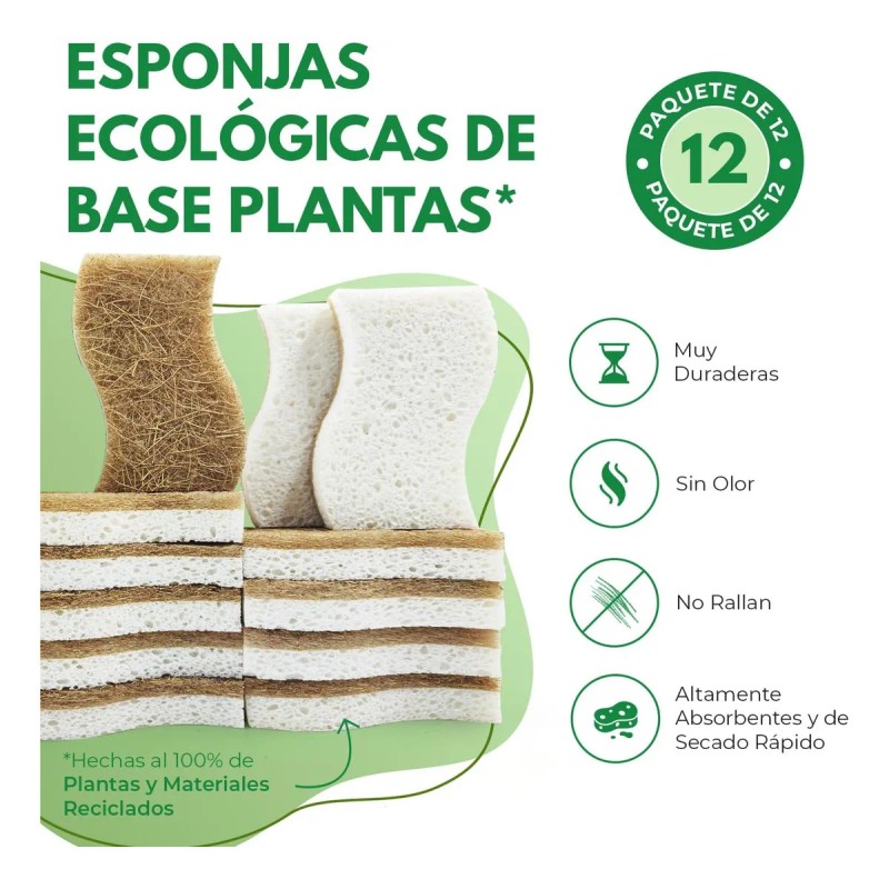 12 Pcs Esponjas Cocina Celulosa Y Coco Beige Sin Rayar