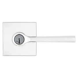Kwikset Lisbon Entry Door Handle with Lock and Key, Secure Keyed Reversible Lever Exterior, Doorlock, For Front Entrance and Bedrooms, Polished Chrome, Pick Resistant Smartkey Rekey Security