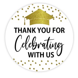 FARHTINANFX Thank You for Celebrating with Me Stickers, Graduation & Birthday Favor Stickers, Gold Glitter, 50 Pieces, 2" Round
