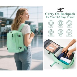 Gluckstar Hand Luggage Backpack 40 x 20 x 25 for Ryanair, 45 x 36 x 20 for EasyJet, Travel Backpack Hand Luggage Aeroplane Cabin Bag, Business 14 Inch Laptop Backpack Women Men Outdoor Travel, Green