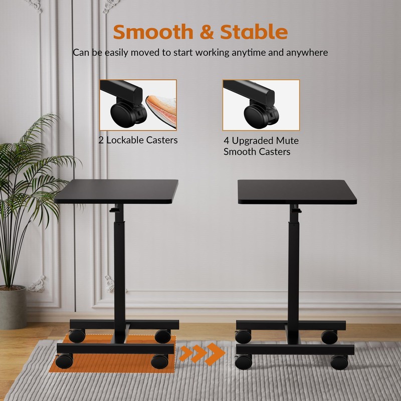 CROWNFURN Mobile Small Standing Rolling Desk Adjustable Height, Portable Laptop