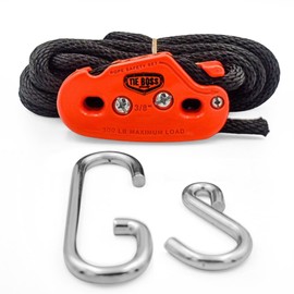 Tie Boss - 3/8 Inch, Heavy Duty, (300 lbs Working Load Limit), Weather Resistant, Tie Down, Rope Tightening System, (w/15 ft Rope) - Orange