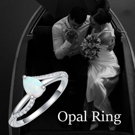 MOTIEL Opal Ring for Women 925 Sterling Silver 1 Carat Pear Shape Opal Engagement Ring with Moissanite Promise Ring Jewelry Gifts for Her-7A