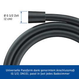 Duravit Universal Shower Hose, Flexible Shower Hose 1.80 m with Twist Protection, Kink Resistant, Matt Black