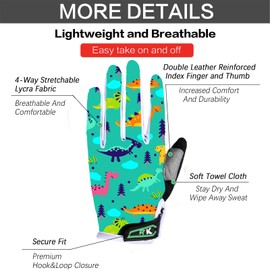New Kids Cycling Gloves Full Finger Gel Padded Anti Slip Printed Pattern Dark Green, Bike Gloves Girls Boys Junior Grip Breathable for MTB BMX Dirtbike Ridding Sport Outdoor (Dark Green, M)
