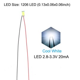 PATIKIL 1206 Pre-Wired Micro LED, 12 Pcs 2.8-3.3V Pre-soldered Mini Light Emitting Diodes Surface Mount Device for Model Building, DIY, Science Projects, 9.8" Length, Cool White