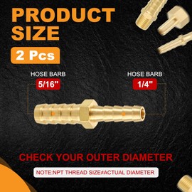 HARFINGTON 2pcs 5/16" to 1/4" Brass Hose Barb Fitting Metals Splicer Mender for 3D Printing, Air Compressor, CNC Machine, Dies