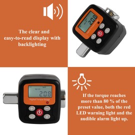 Beslands Digital Torque Adapter 1/2” - 340Nm Digital Torque Wrench with 1/4" 3/8" Adapters, Buzzer and Backlight
