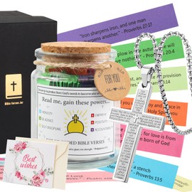 Bible Verse Jar, Read Me When Bible Verses Jar with Cross Necklace Greeting Card for Virtues, The Hope Jar Bible Verses with Color Coded Bible Verses Jar, Christian Gifts for Women Men