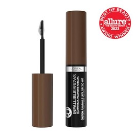 L'Oreal Paris Infallible Volumizing 24H Wear Máscara para cejas, maquillaje de cejas de larga duración para cejas 2 veces más completas, 5.0 Morena, 0