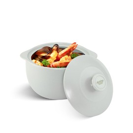 MINH LONG 2-Qt Porcelain Dutch Oven with Lid – Lead & Cadmium Free, Oven Safe to 482°F, Heat Retention, Clay Pot for Cooking on Gas & Infrared Cooktop, Use to Marinate, Cook, Bake, Refrigerate & Serve