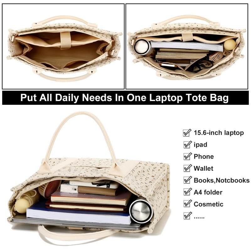 Laptop Tote Bag for Women Work 15.6 inch Canvas Shoulder