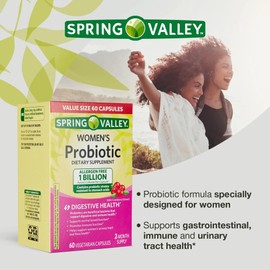 Probiotics for Women Capsules, Dietary Supplement 1 Billion CFUs - Digestive Health by Spring Valley (60 Capsules - Pack of 1)