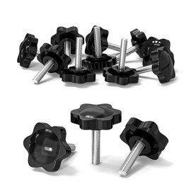 ORTAVA Pack of 10 Star Grip Screws, Screws with Handle M6 x 25 mm, Knurled Screw, Star Head Screw, Star Grip Nut, Clamping Knob for Machine Tools, Machine (Black)