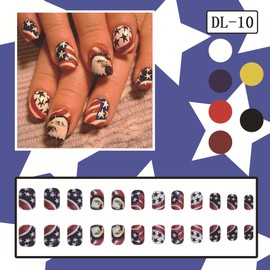 24Pcs 4th of July Press on Nails Short Square Fake Nails Eagle American Flag Glue on Nails Red Blue Stripes Designs Independence Day False Nails for Women Manicure Patriotic Decoration Set