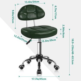 BFTOU Square Minimalist Swivel Stool with Wheel for Work SPA Shop Massage Height-Adjustable and Cost-Effective Rolling Stool Chair with Back (Green)