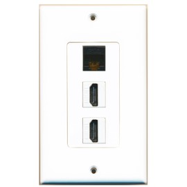 RiteAV - 1 Cat6 Black Ethernet Port and 2 HDMI Female Decorative Wall Plate - White