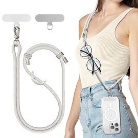 SURPHY Phone Lanyard with Patch, Adjustable Crossbody Phone Strap, Neck Phone Holder Compatible with Most Phones, Airpods, Key Lanyard and more (Stone)