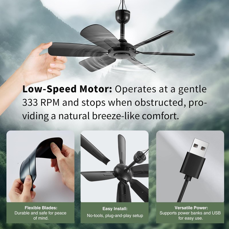 17.7" Inch Portable Ceiling Fan with Remote Control Timing 3
