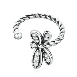 Cute Dragonfly Cartilage Ear Cuffs Earrings 925 Sterling Silver CZ Crystal Fake Huggie Hoop Stud Earring Clip On Tragus Wrap Earring for Women
