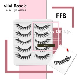 viiviiRose'e Faux Eyelashes, Black Superfine Cotton Band, Soft Fox Eye Style, 5 Pairs with Portable Boxes,White (FF8)