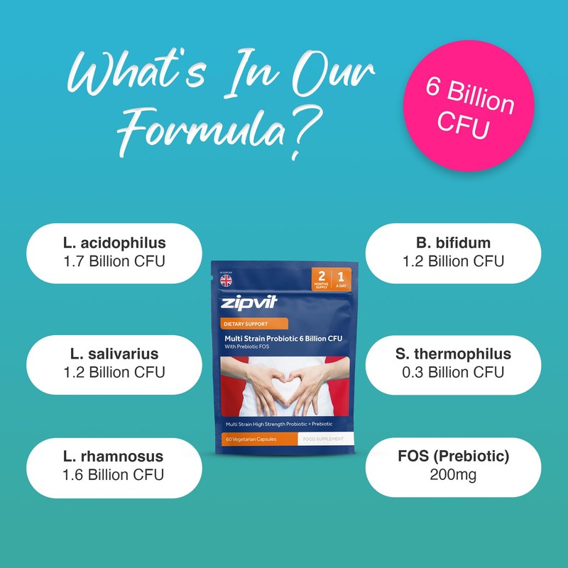 Zipvit Probiotics 6 Billion CFU with Prebiotic, Includes Lactobacillus &