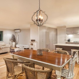 LOG BARN Farmhouse Chandelier, 3 Lights Rustic Handmade Wood Orb Chandeliers Hanging Pendant Light Fixtures for Dining Room, Bedrooms, Foyer, Entryway and Hallway