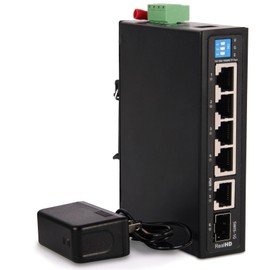 Industrial Ethernet Switch, 6-Port Gigabit Ethernet Switch, 1000Mbps, 4*1 RJ45 Uplink+1 SFP Port, Din Rail & Wall Mountable (-40 to 185 F), 12Gbps Switching Capacity, with UL Power Supply