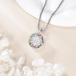 HUKKUN Metatrone's Cube Necklace Sterling Silver Sacred Geometry Seal of Metatron Cube Crystal Pendant Spiritual Connection Jewelry Gift for Men